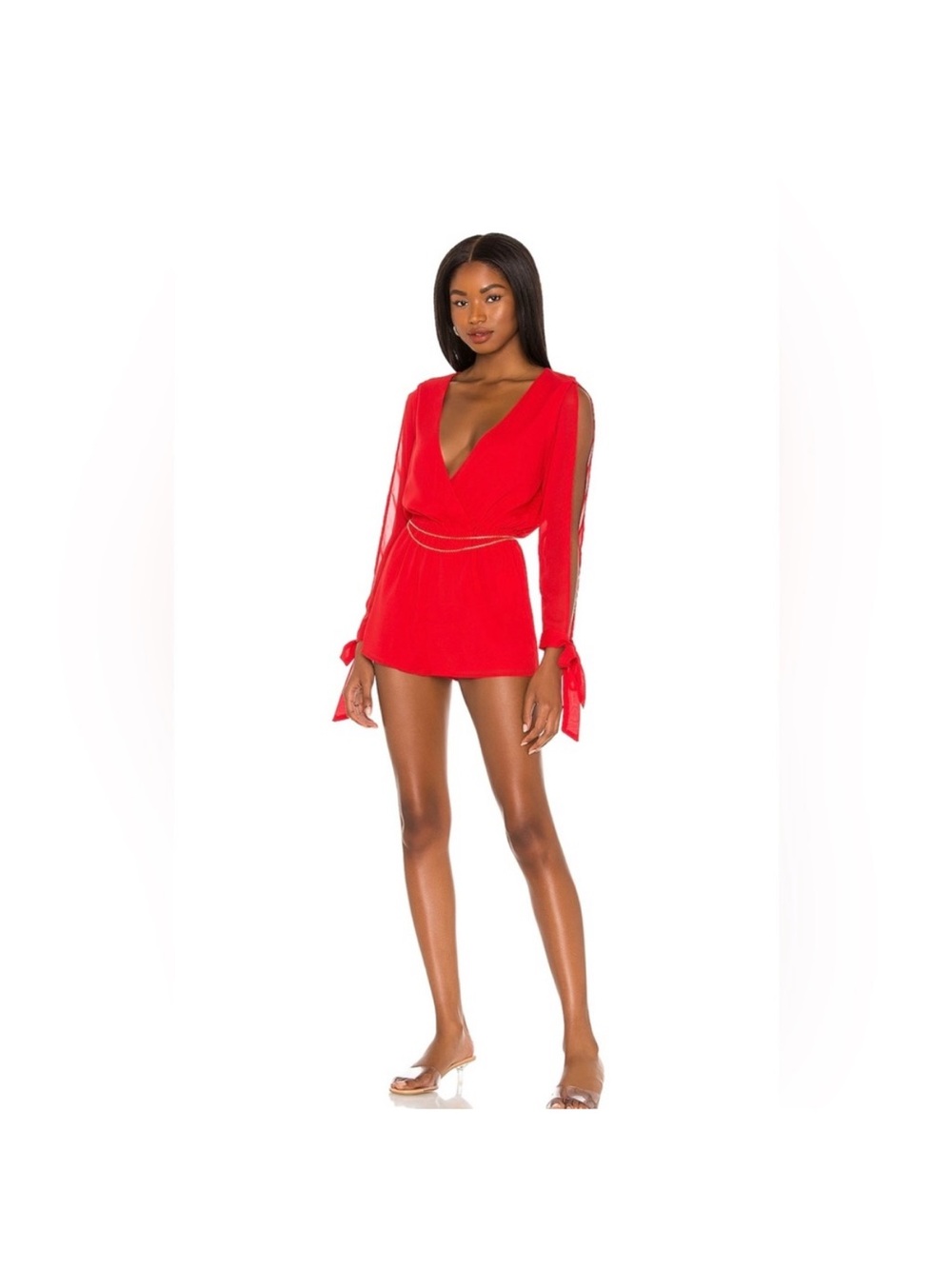superdown Red Plunge Long-Sleeve Romper
